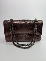 Chanel Medium Double Flap Bag In Brown Python With SHW