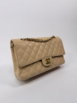 Chanel Medium Classic Double Flap Beige Caviar Leather With GHW