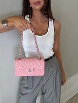 Chanel Small Classic Double Flap In Pink Caviar Leather With GHW
