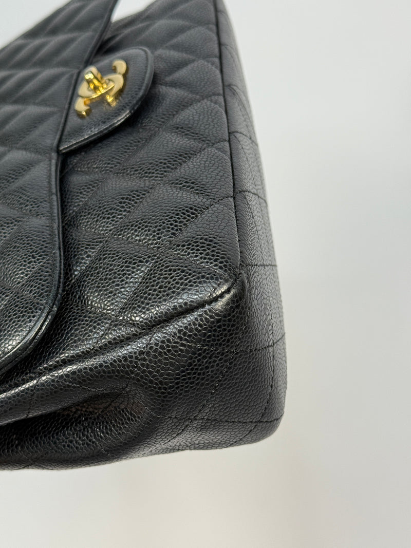 Chanel Classic Jumbo Single Flap In Black Caviar Leather With GHW