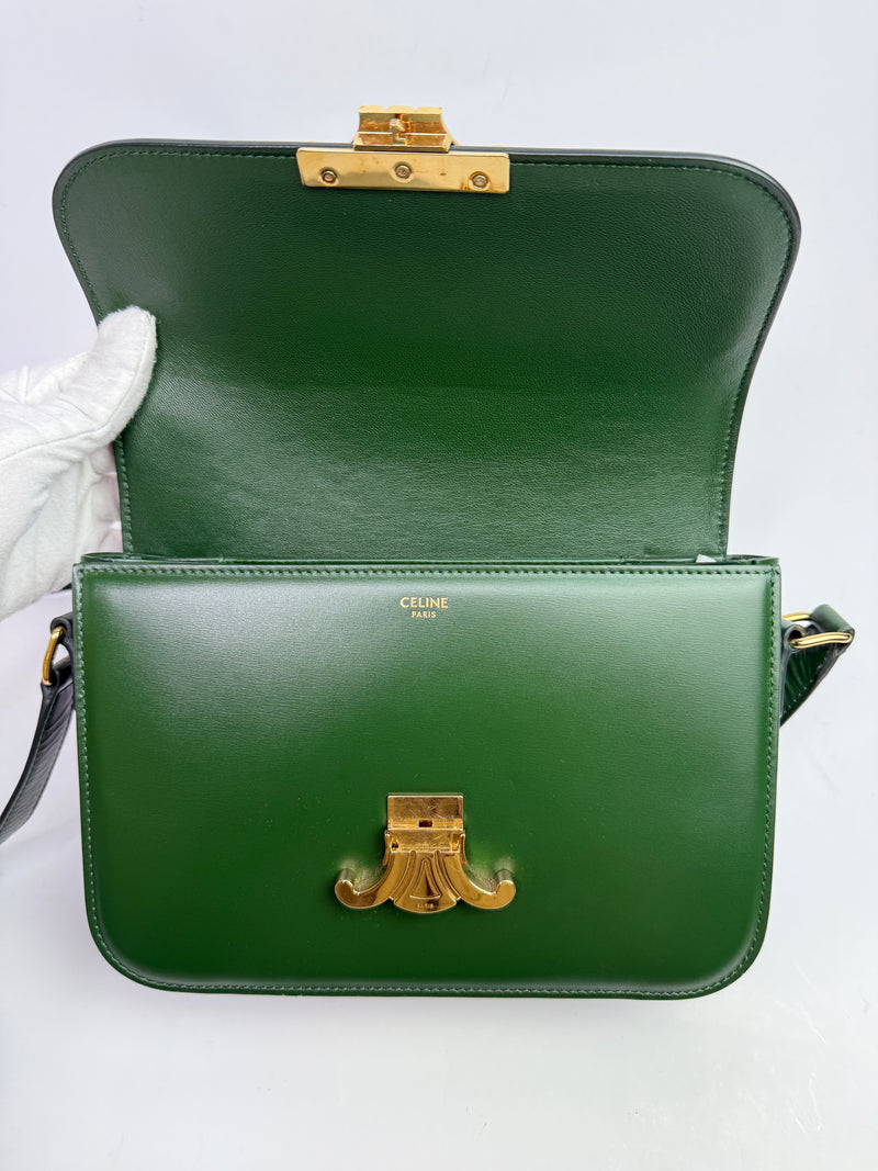 Celine Classique Medium Triomphe Bag In Green Calfskin