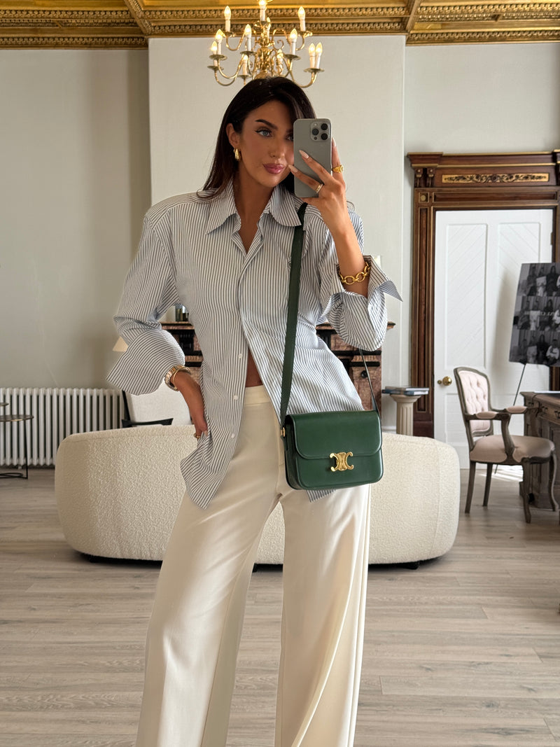 Celine Classique Medium Triomphe Bag In Green Calfskin