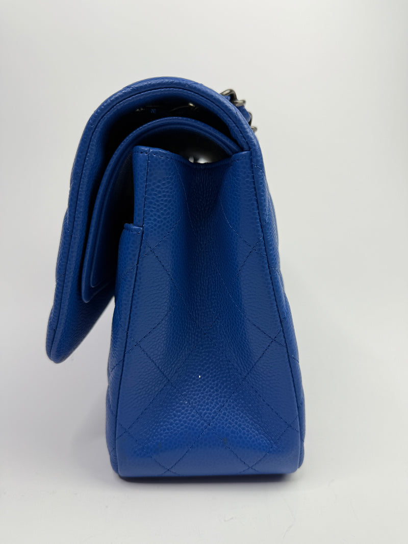 Chanel Jumbo Classic Double Flap In Blue Caviar Leather With RHW