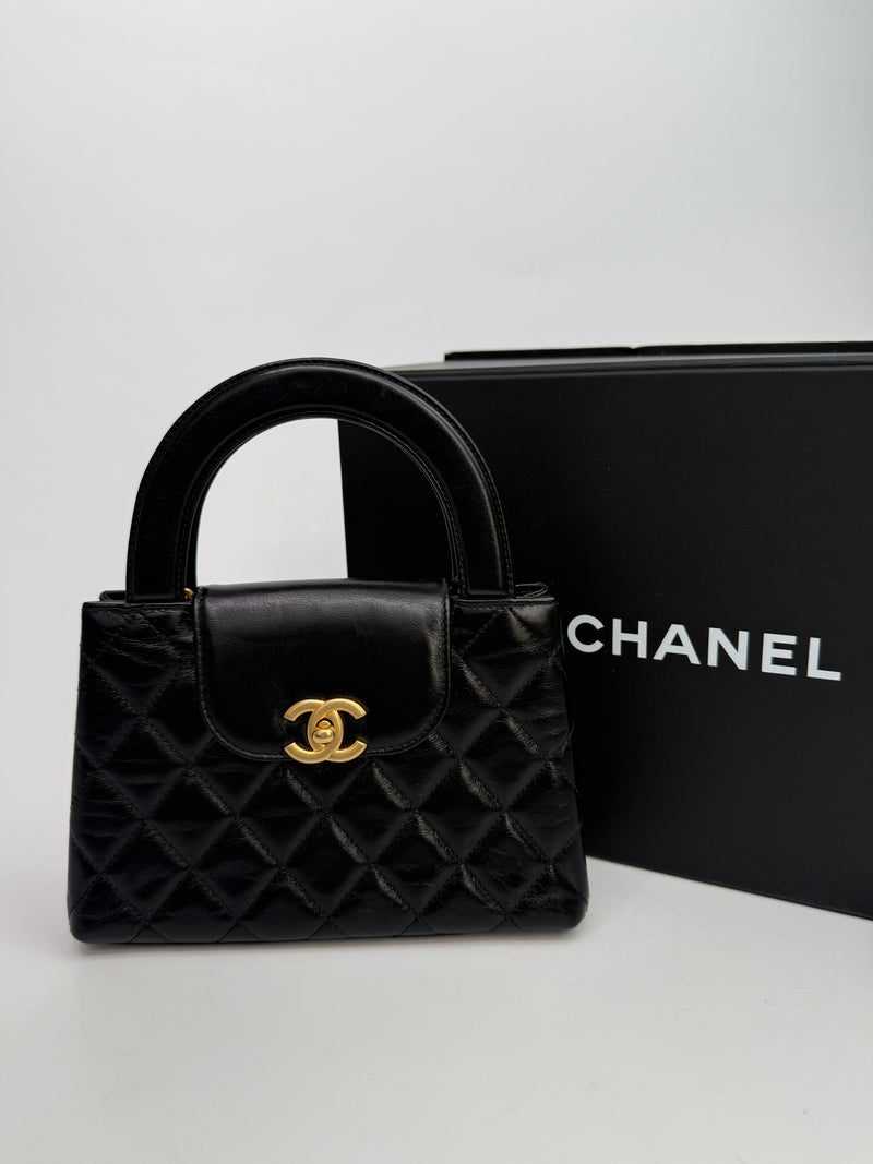 Chanel Mini Kelly Bag In Black Calfskin Leather GHW