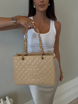 Chanel Grand Shopper Tote In Beige Caviar Leather With GHW