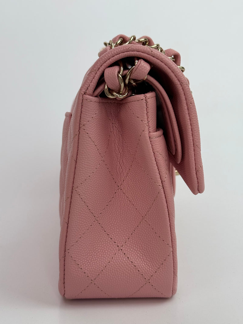 Chanel Small Classic Double Flap In Pink Caviar Leather With GHW