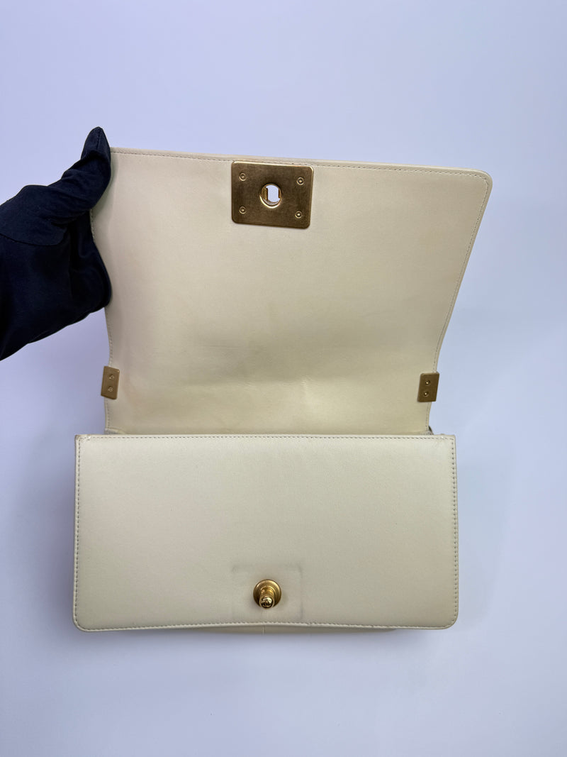 Chanel Boy Bag Medium In Cream Lambskin GHW
