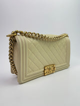 Chanel Boy Bag Medium In Cream Lambskin GHW