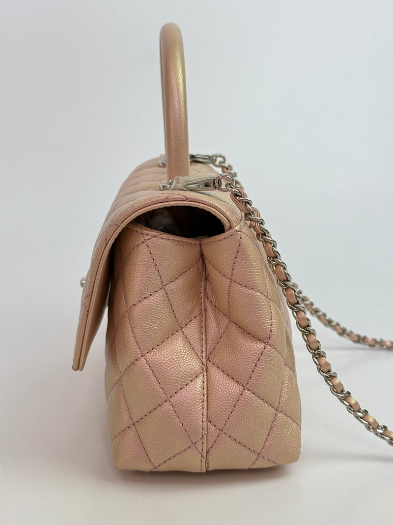 Chanel Small Coco In Iridescent Pink Caviar With Rainbow Hardware