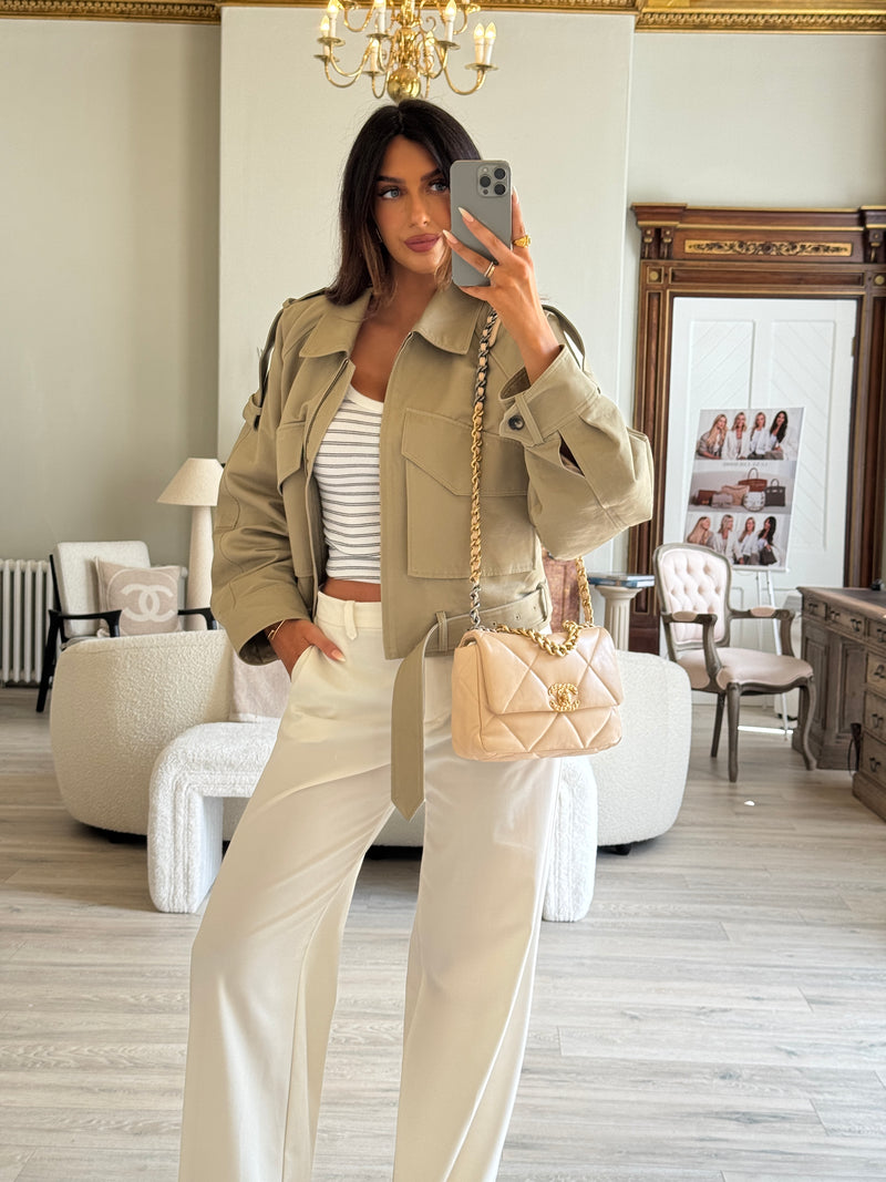 Chanel 19 Small Flap Bag In Beige Lambskin Leather