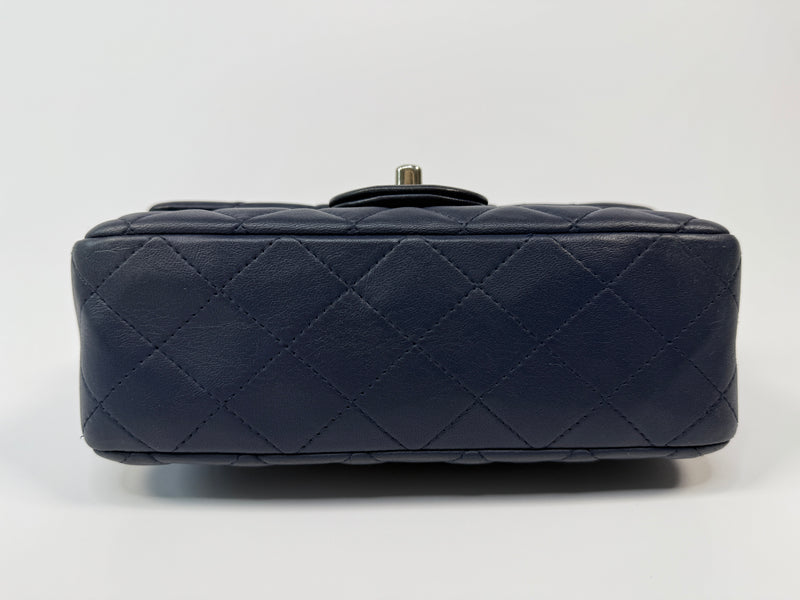 Chanel Mini Rectangle Flap Bag In Navy Lambskin With SHW