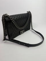 Chanel Boy Bag Large In Black Calfskin Leather SHW