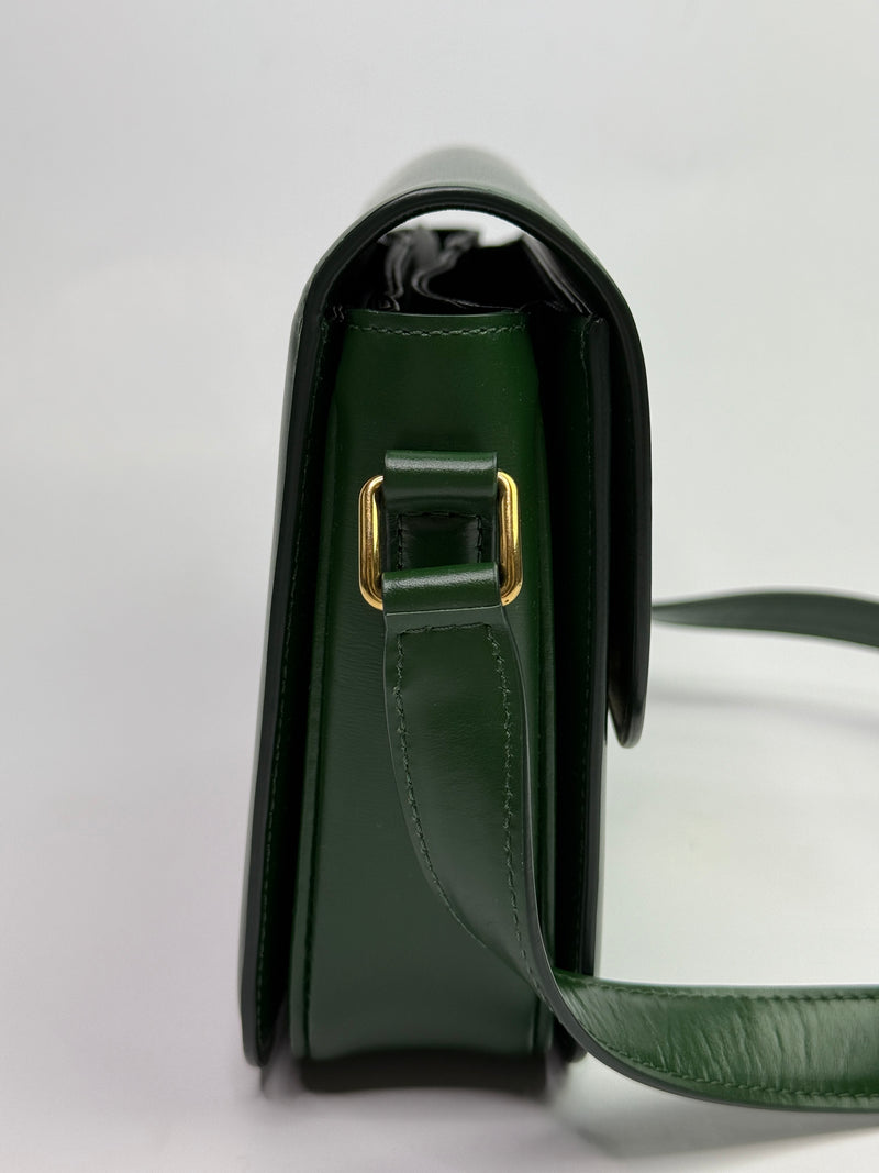 Celine Classique Medium Triomphe Bag In Green Calfskin