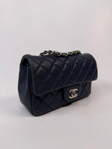 Chanel Mini Rectangle Flap Bag In Navy Lambskin With SHW