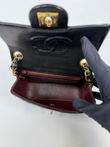 Chanel Black Square Vintage Flap Bag In Lambskin With GHW