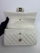 Chanel Medium Classic Double Flap White Caviar Leather With GHW