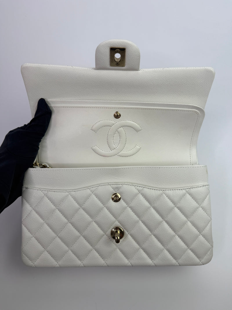Chanel Medium Classic Double Flap White Caviar Leather With GHW