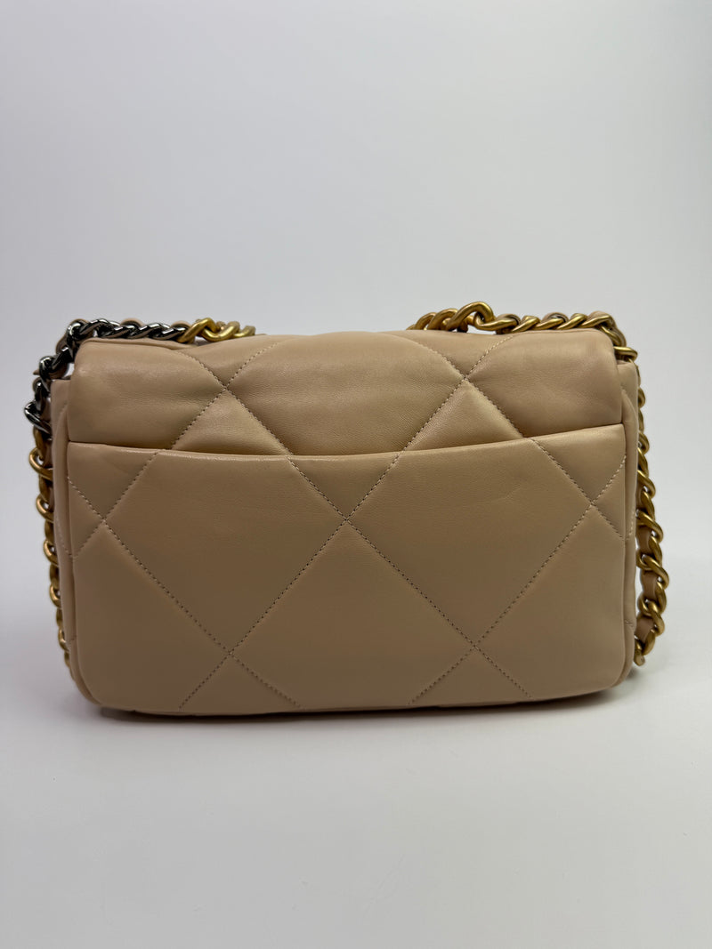 Chanel 19 Small Flap Bag In Beige Lambskin Leather
