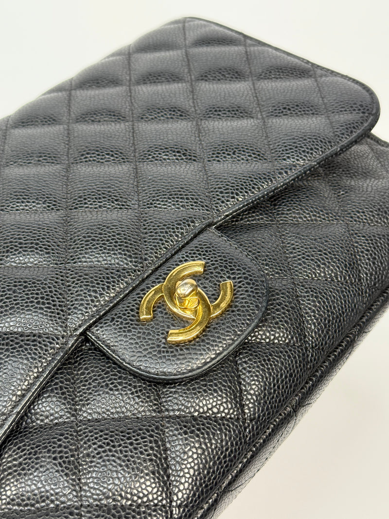 Chanel Classic Jumbo Single Flap In Black Caviar Leather With GHW