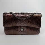 Chanel Medium Double Flap Bag In Brown Python With SHW