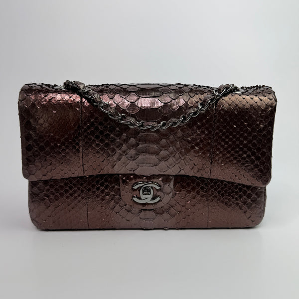 Chanel Medium Double Flap Bag In Brown Python With SHW