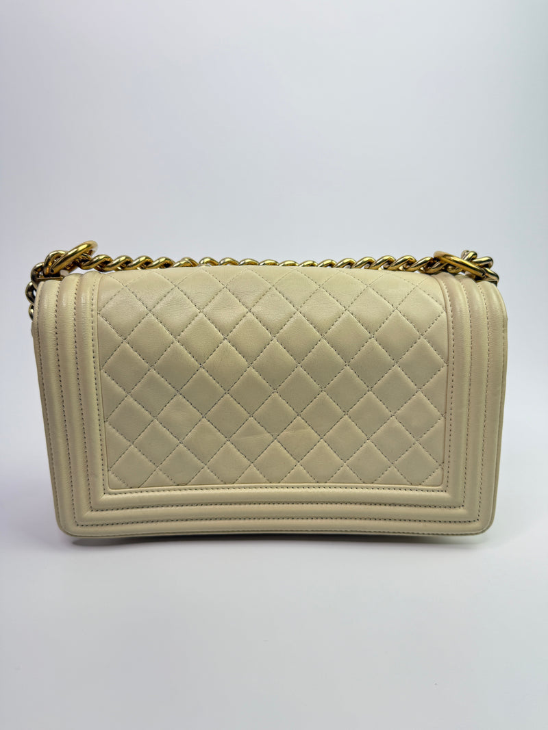 Chanel Boy Bag Medium In Cream Lambskin GHW