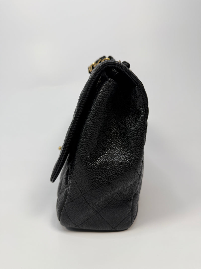 Chanel Classic Jumbo Single Flap In Black Caviar Leather With GHW